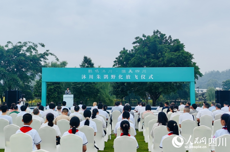 沐川朱鹮野化放飛儀式現(xiàn)場。人民網(wǎng)記者 朱虹攝