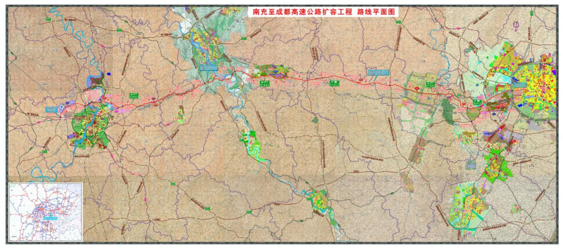 南充至成都高速公路擴容工程路線平面圖。蜀道集團供圖